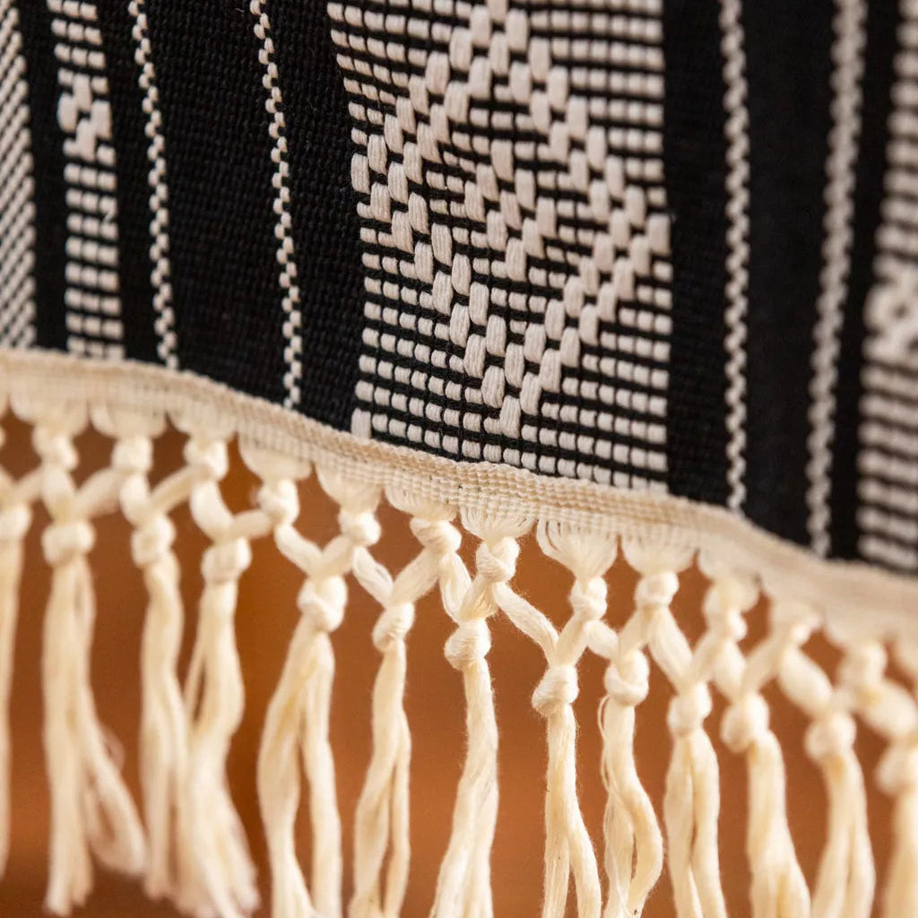 Bohemian Woven Tassel Table Runner Black Braided Tassels - Delicors