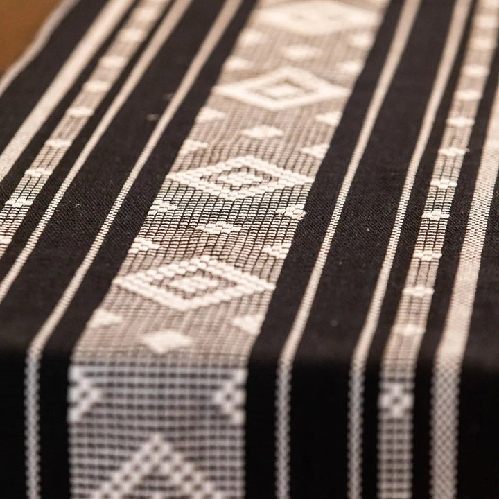 Bohemian Woven Tassel Table Runner Black Braided Tassels - Delicors