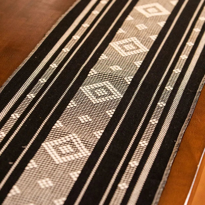 Bohemian Woven Tassel Table Runner Black Braided Tassels - Delicors