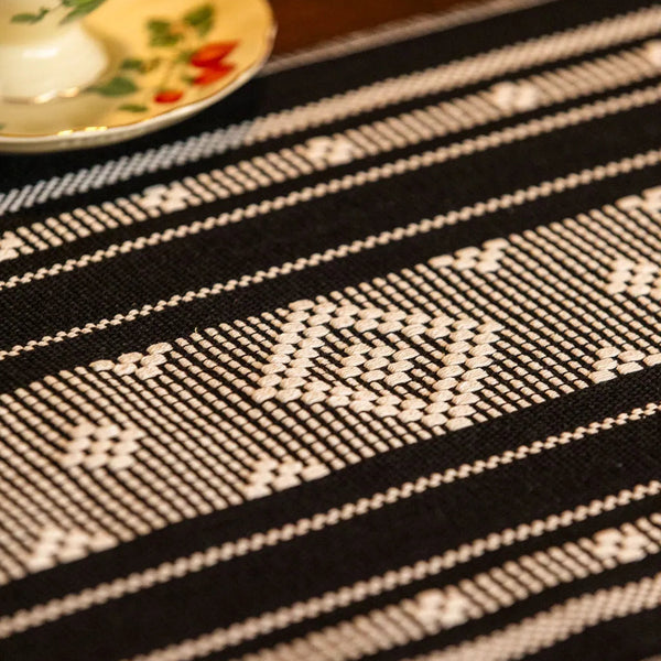 Bohemian Woven Tassel Table Runner Black Braided Tassels - Delicors