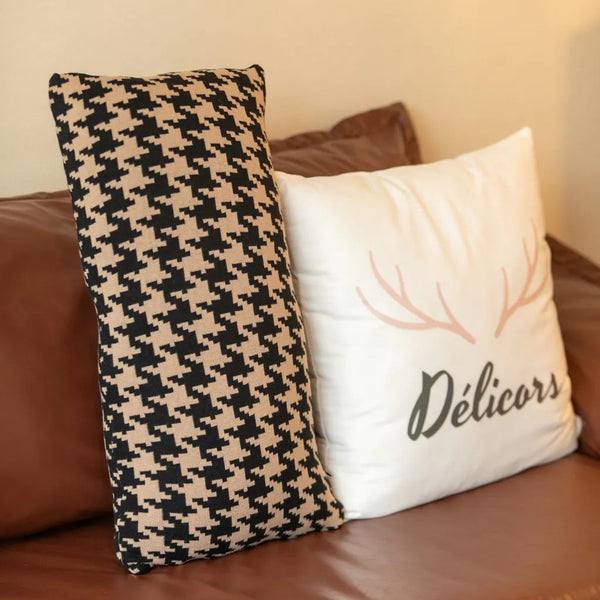 Classic Houndstooth Cushion RectangleBrown - Delicors