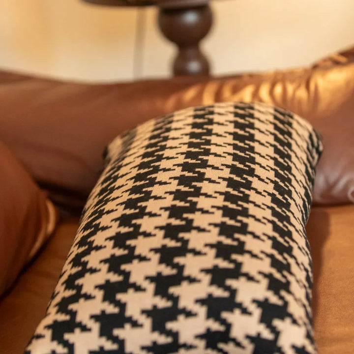 Classic Houndstooth Cushion RectangleBrown - Delicors