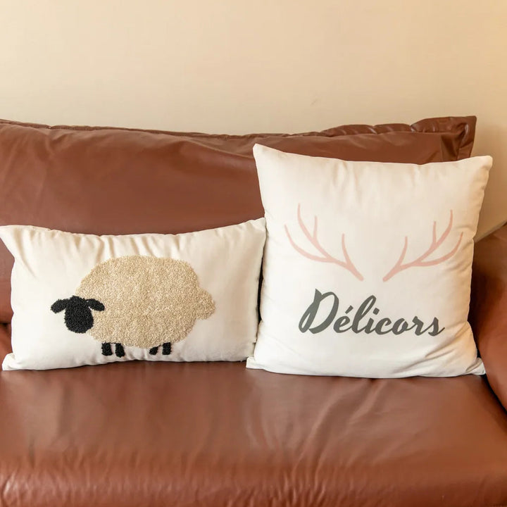 Cosy Sheep Embroidered Cushion RectangleBeigeSheep - Delicors