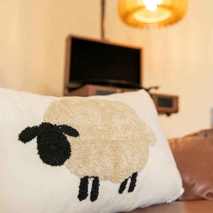 Cosy Sheep Embroidered Cushion RectangleBeigeSheep - Delicors