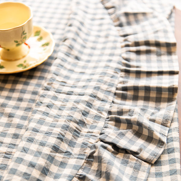 Dreamy Gingham Frill Tablecloth-Blue - Delicors