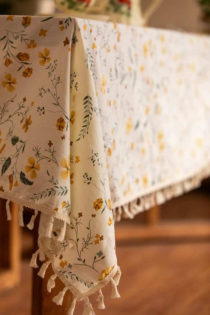 Golden Wattle Tassel Table Cloth - Delicors