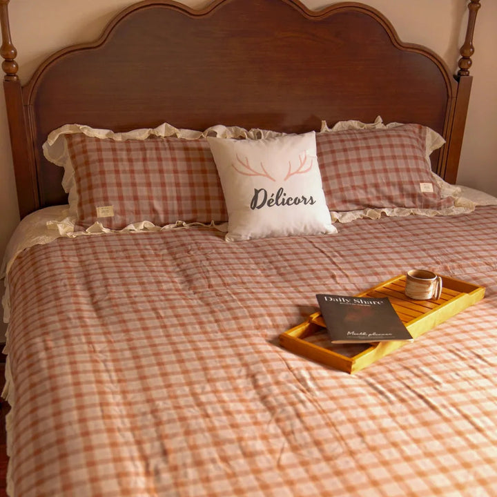 Soft Haze Plaid Bedding Set - Delicors