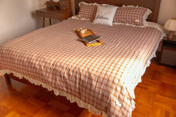 Soft Haze Plaid Bedding Set - Delicors