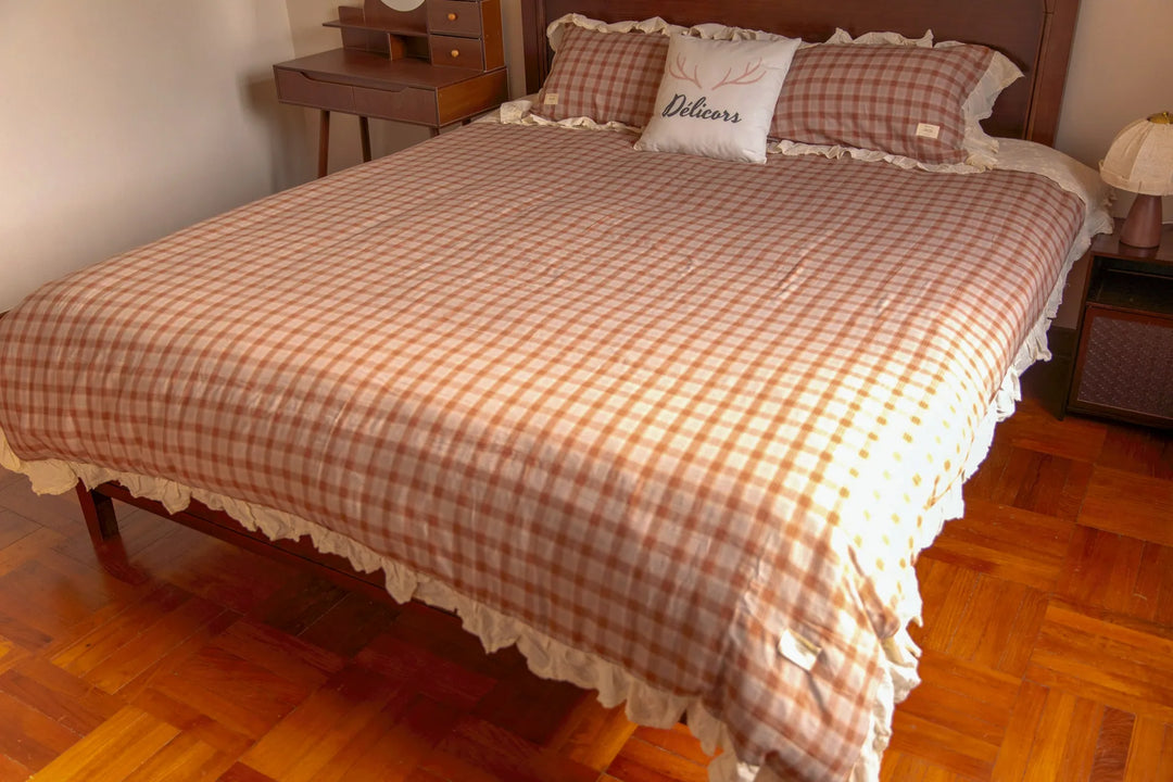 Soft Haze Plaid Bedding Set - Delicors
