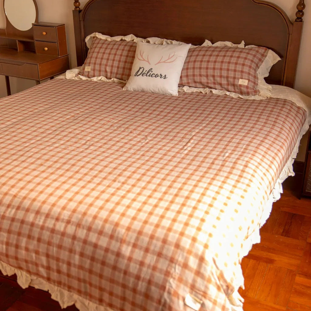 Soft Haze Plaid Bedding Set - Delicors