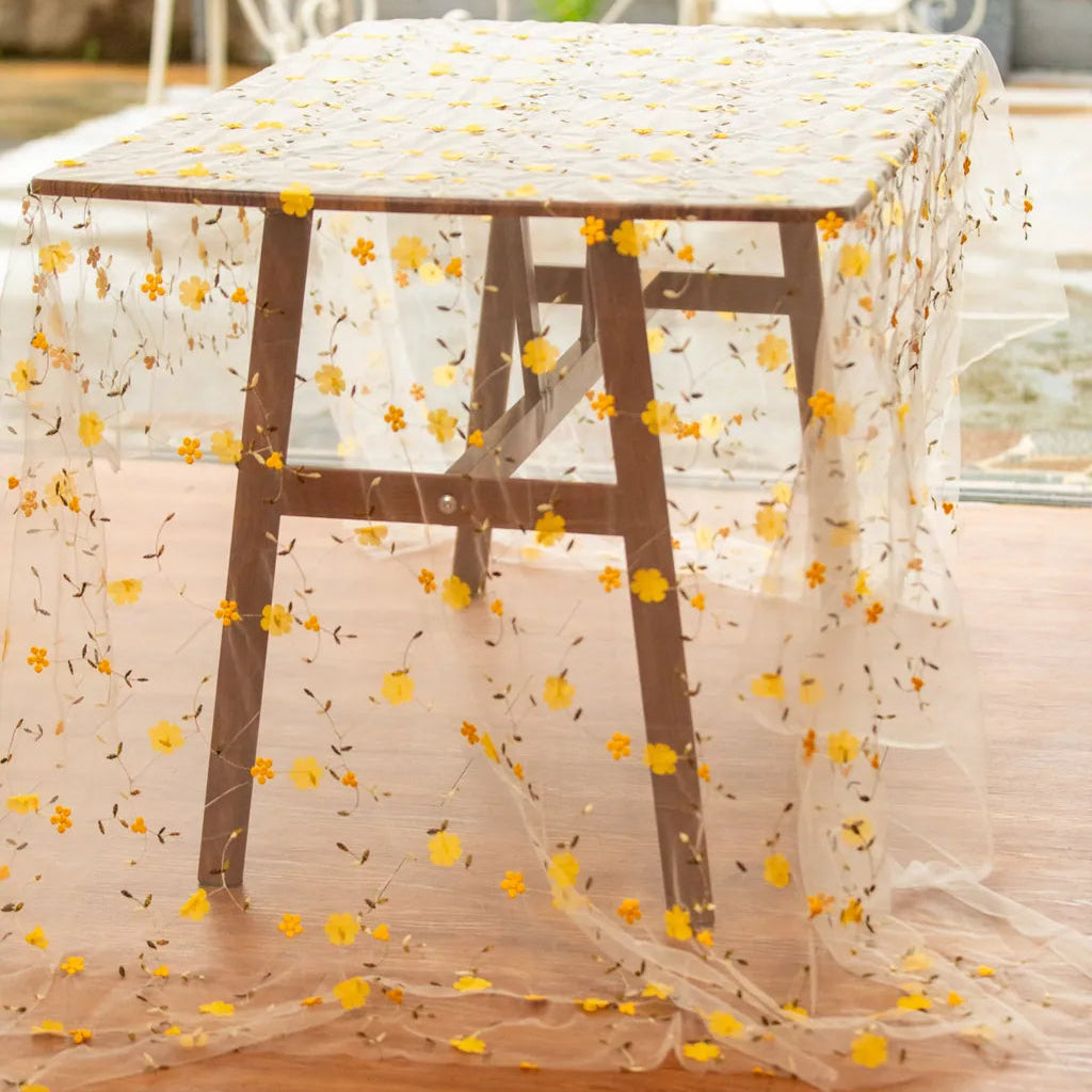 Sweeter Things Embroidered Lace Table Cloth Yellow Daisy - Delicors