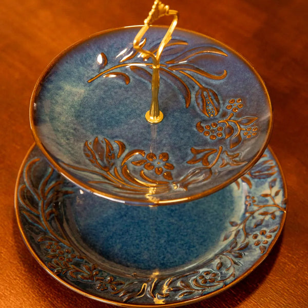 Vintage Blue Flora DinnerwareTwo Tier Cake Stand - Delicors