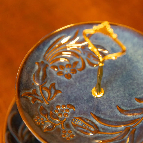 Vintage Blue Flora DinnerwareTwo Tier Cake Stand - Delicors