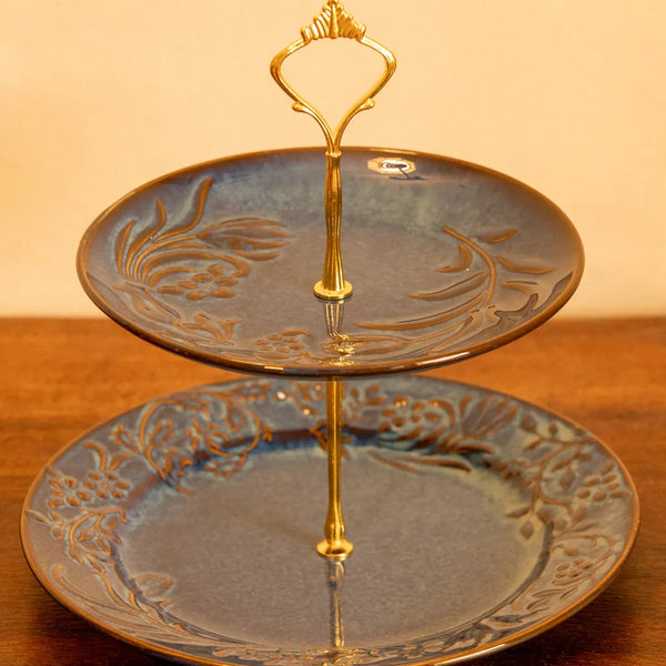 Vintage Blue Flora DinnerwareTwo Tier Cake Stand - Delicors