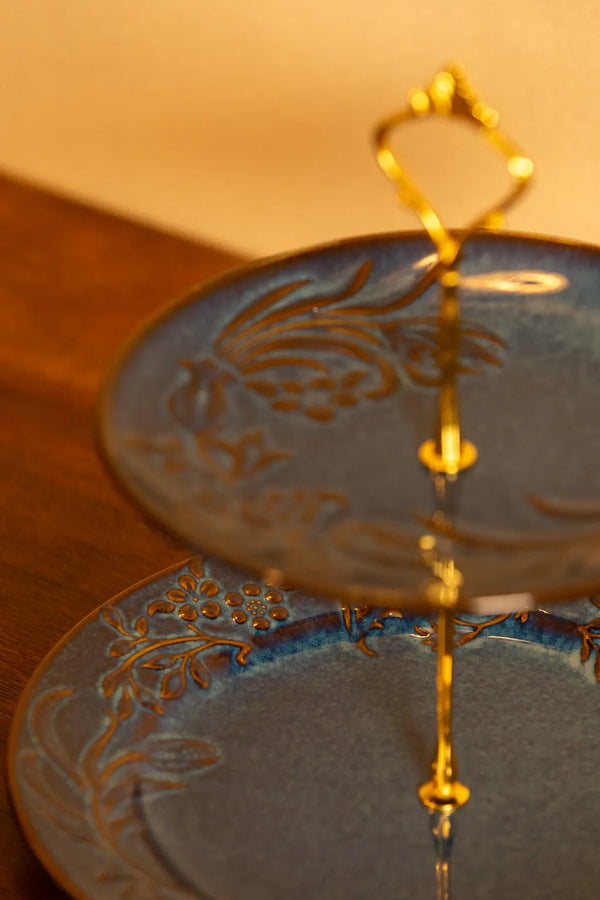 Vintage Blue Flora DinnerwareTwo Tier Cake Stand - Delicors