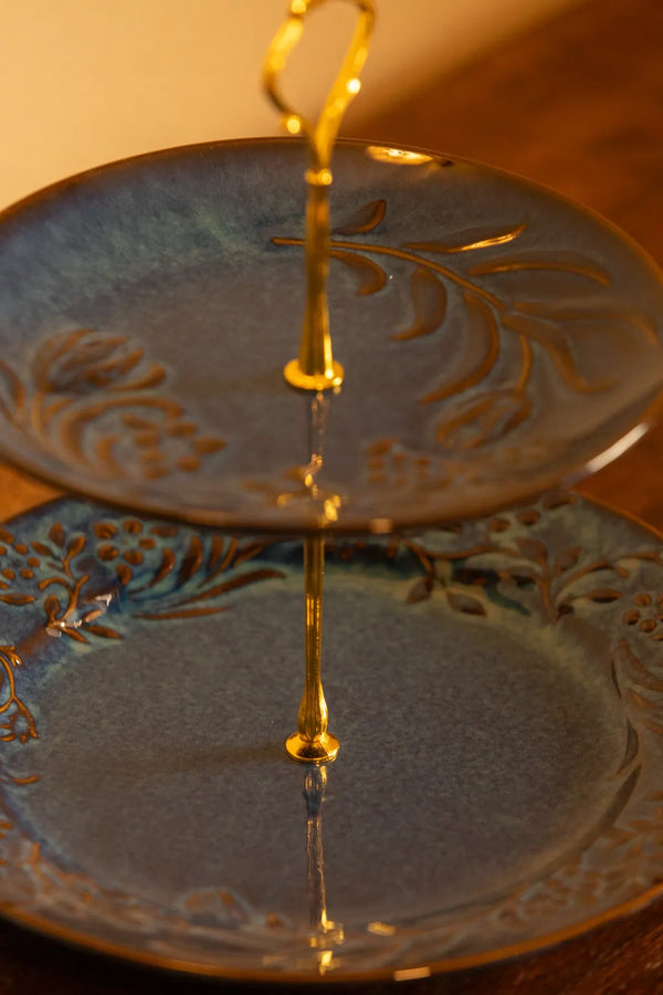 Vintage Blue Flora DinnerwareTwo Tier Cake Stand - Delicors