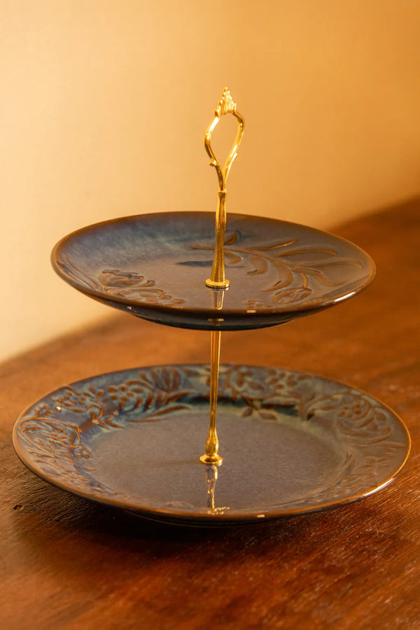 Vintage Blue Flora DinnerwareTwo Tier Cake Stand - Delicors