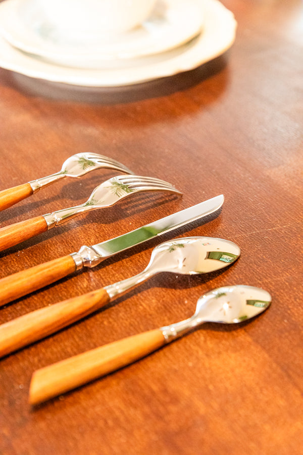 Wood Handle Silver Cutlery Set -- Delicors
