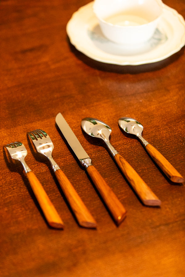 Wood Handle Silver Cutlery Set -- Delicors