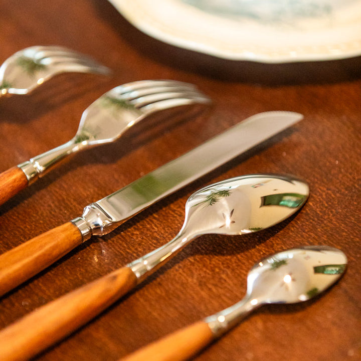 Wood Handle Silver Cutlery Set -- Delicors