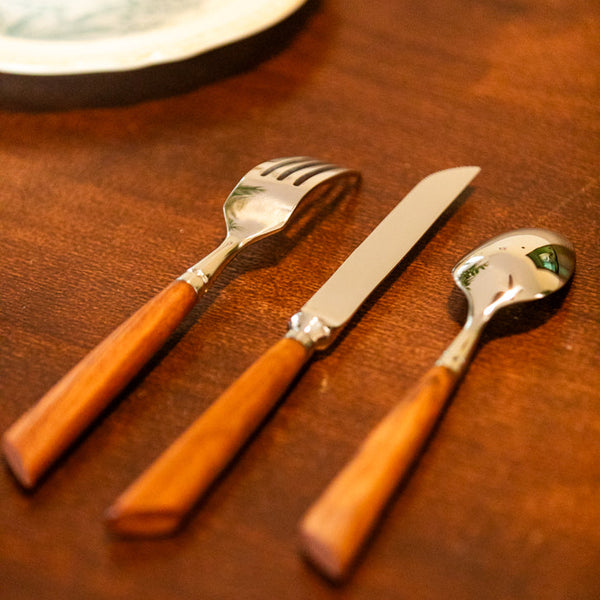 Wood Handle Silver Cutlery Set -- Delicors
