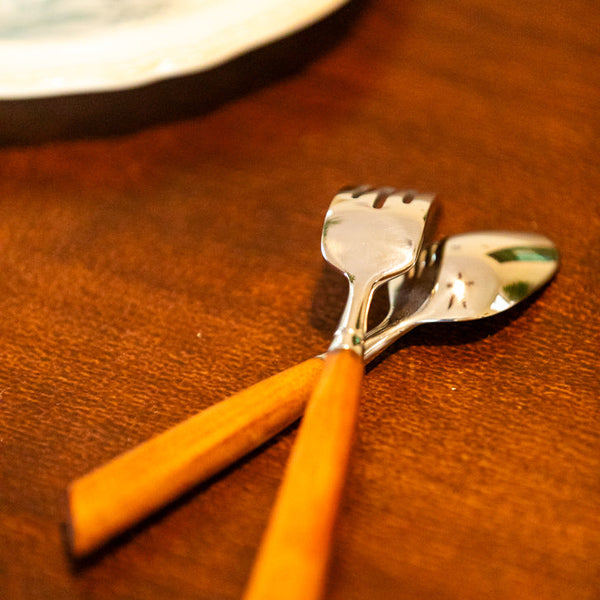 Wood Handle Silver Cutlery Set -- Delicors
