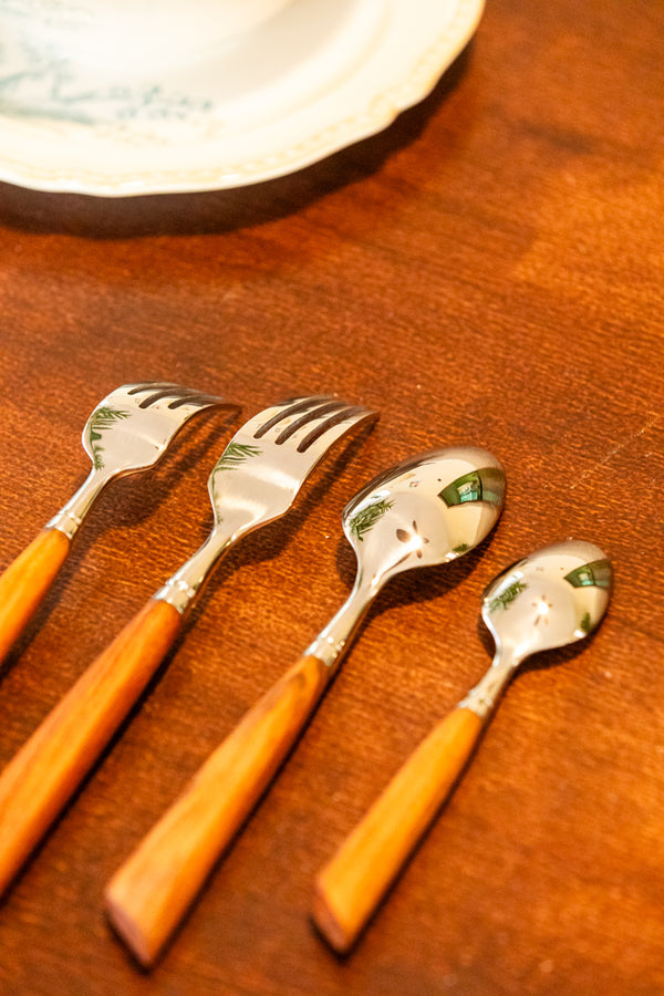 Wood Handle Silver Cutlery Set -- Delicors