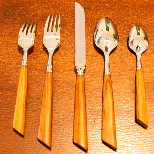 Wood Handle Silver Cutlery Set -- Delicors