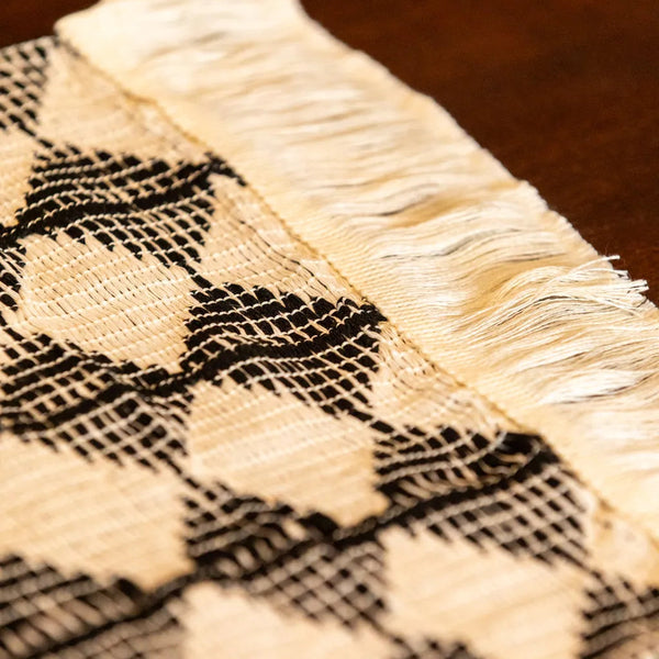 Woven Diamond Contrast Tassel Table Runner - Delicors