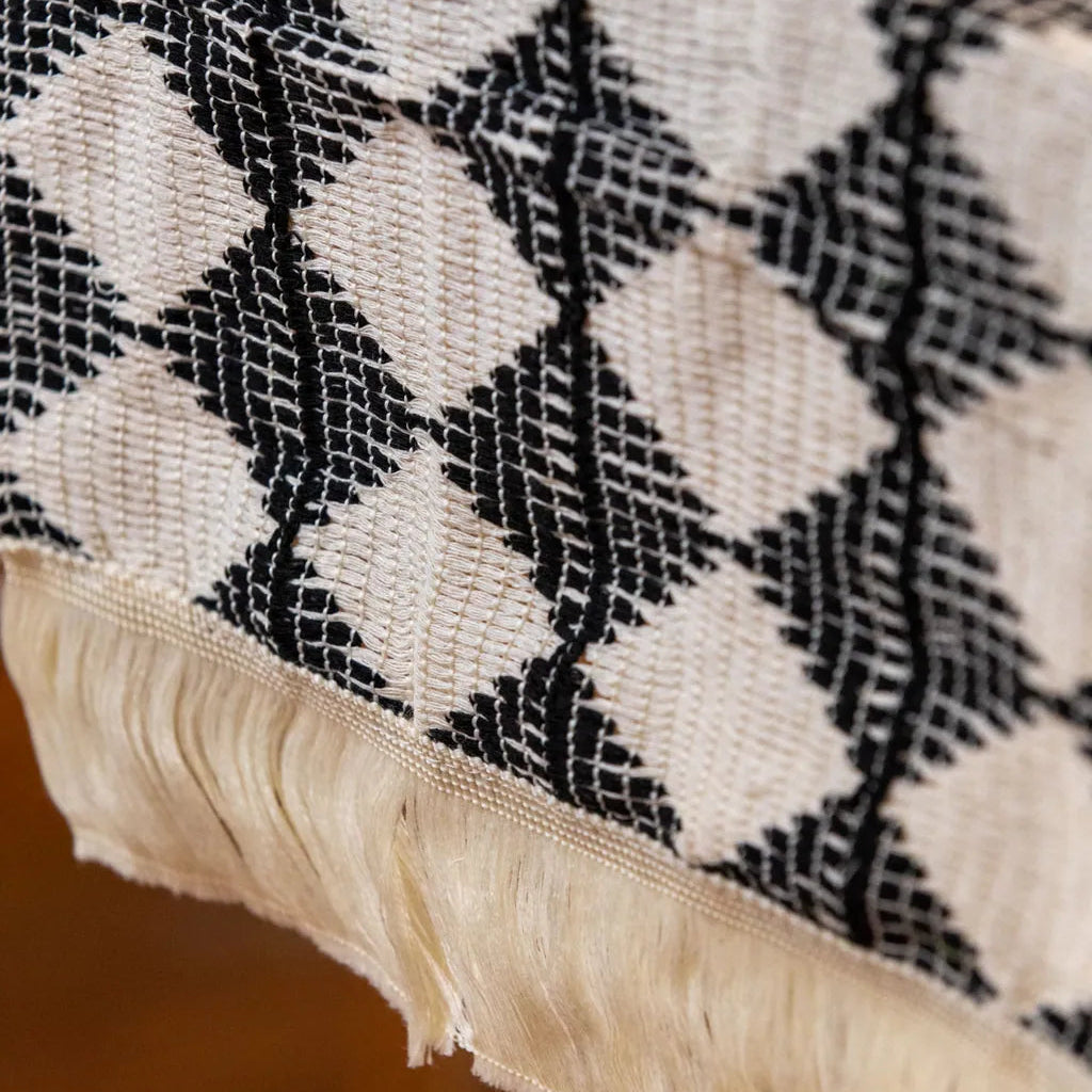 Woven Diamond Contrast Tassel Table Runner - Delicors