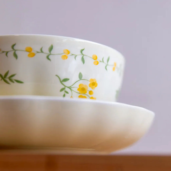 Yellow Garland Ceramic Dining Set 8 InchPlate&6 InchBowl - Delicors