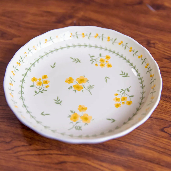 Yellow Garland Ceramic Dining Set 8 InchPlate&6 InchBowl - Delicors