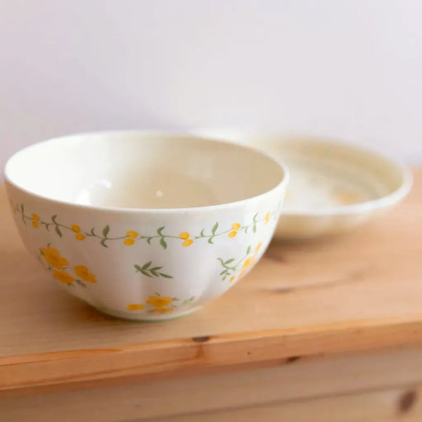 Yellow Garland Ceramic Dining Set 8 InchPlate&6 InchBowl - Delicors