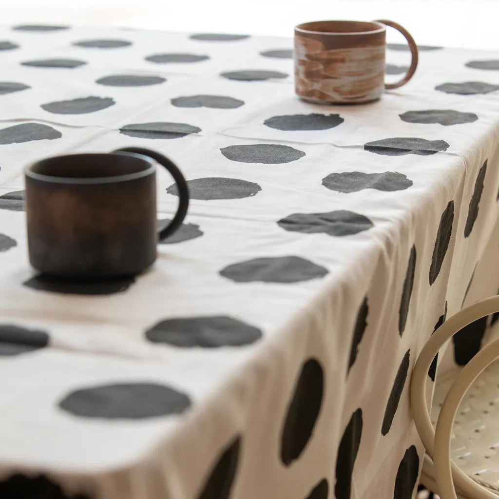 Black Polka Dot Tassel Table Cloth -- Delicors