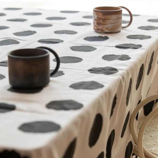 Black Polka Dot Tassel Table Cloth -- Delicors