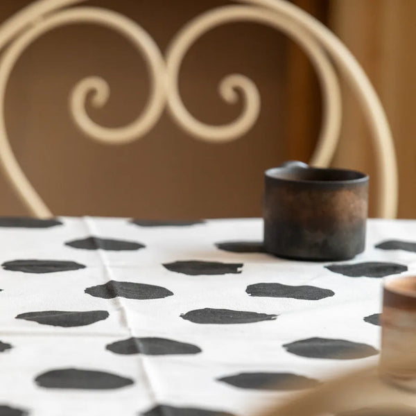 Black Polka Dot Tassel Table Cloth -- Delicors
