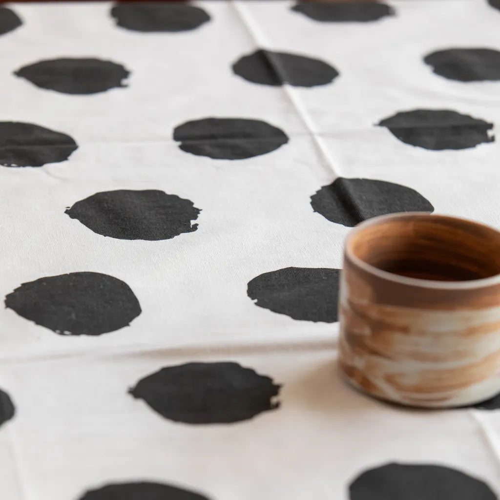 Black Polka Dot Tassel Table Cloth -- Delicors