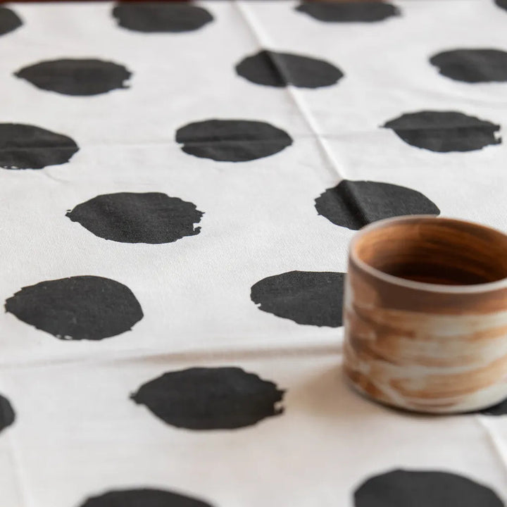 Black Polka Dot Tassel Table Cloth -- Delicors
