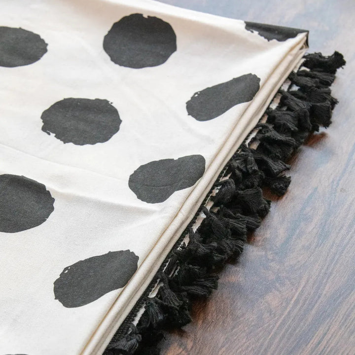 Black Polka Dot Tassel Table Cloth -- Delicors