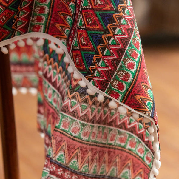 Bohemian Days Diamond Tassel Table Cloth Collection -- Delicors