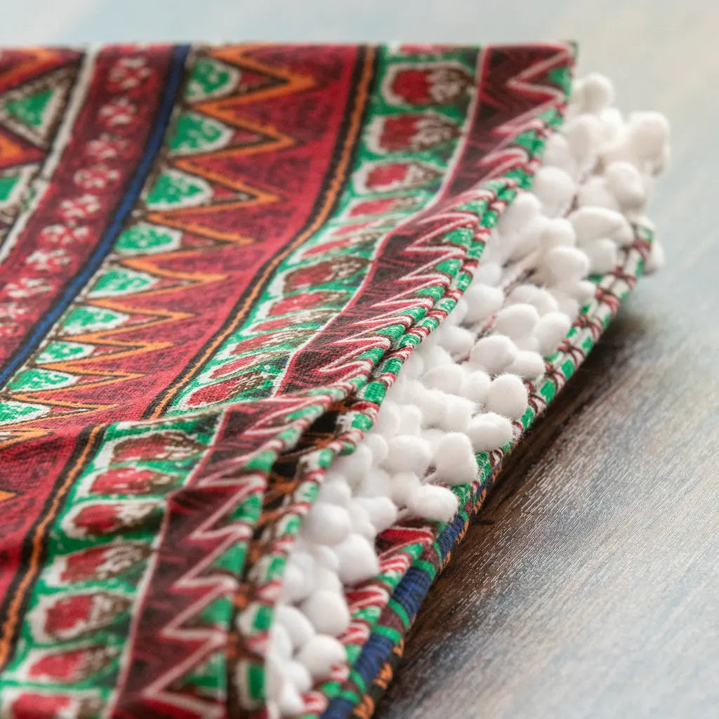Bohemian Days Diamond Tassel Table Cloth Collection -- Delicors