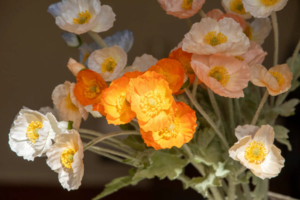 A close-up of artificial poppy flowers 