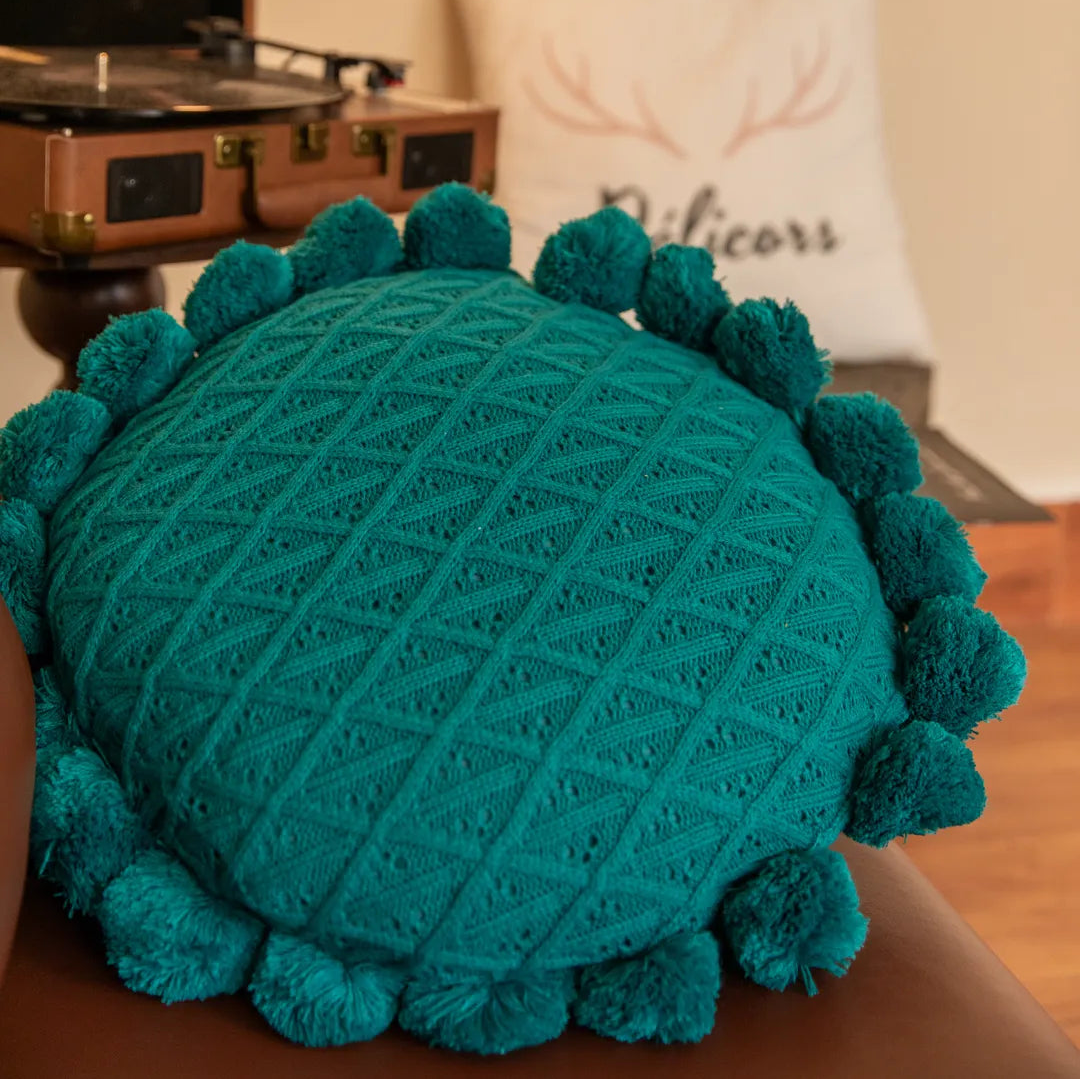 Sunflower Pom Pom Cushion -- Delicors