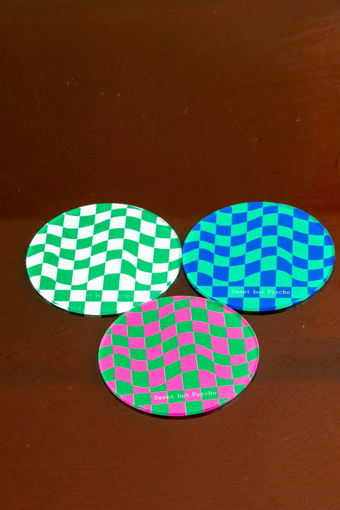 Wavy Checkerboard Acrylic Coaster -- Delicors