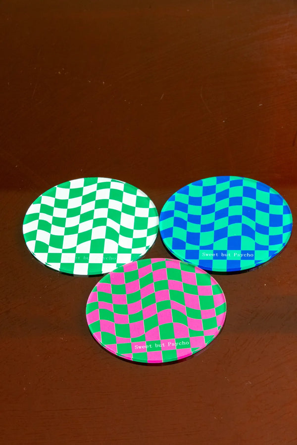 Wavy Checkerboard Acrylic Coaster -- Delicors