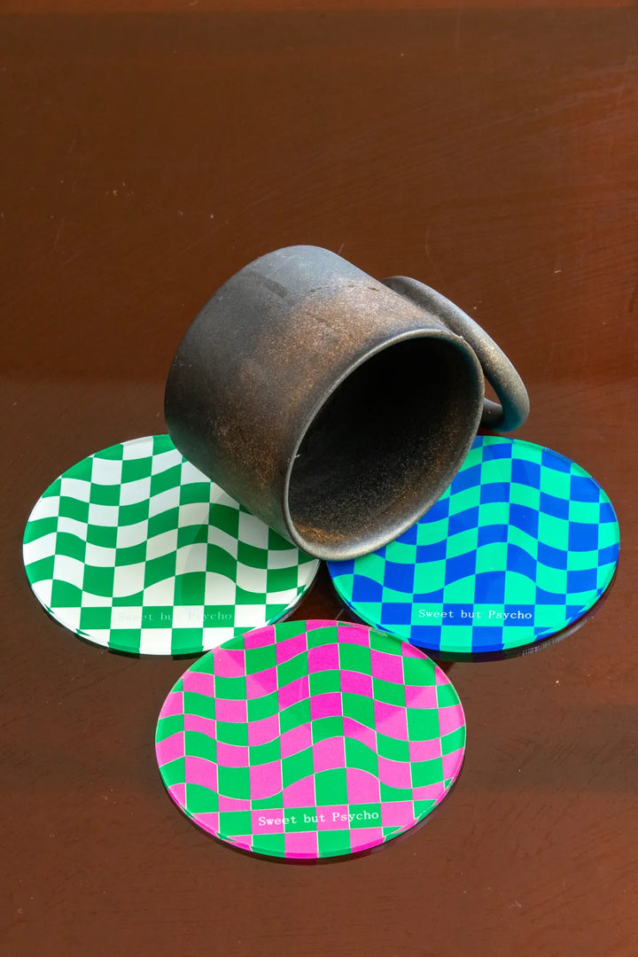Wavy Checkerboard Acrylic Coaster -- Delicors