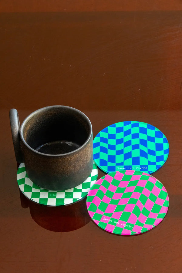 Wavy Checkerboard Acrylic Coaster -- Delicors