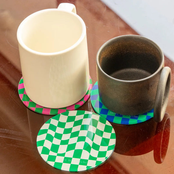 Wavy Checkerboard Acrylic Coaster -- Delicors