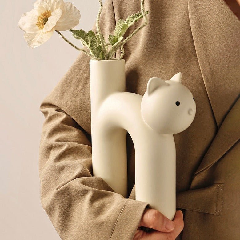 Elegant Cat Sculpture Vase - Vase - Delicors