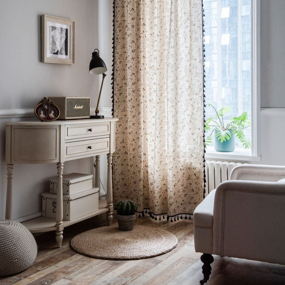 Peaceful Beige Tassel Curtain - Curtain - Delicors